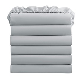 FreshCulture Twin Fitted Sheets, Bulk Pack of 6, Deep Pocket, Soft Microfiber Bottom Sheets for Home, Salons, Hotels, Twin Size Fitted Sheets Only (Light Grey)