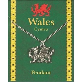 Welsh Dragon Pewter Pendant Wales Souvenir Gift Necklace Charm Chain Cymru