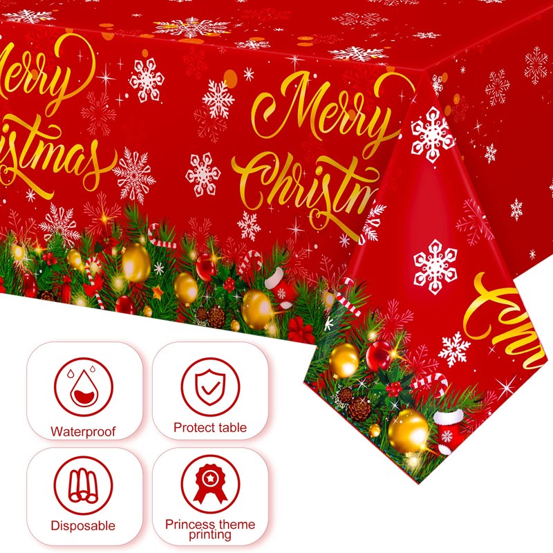 3 Pieces Merry Christmas Tablecloth Christmas Tree Plastic Table Cover