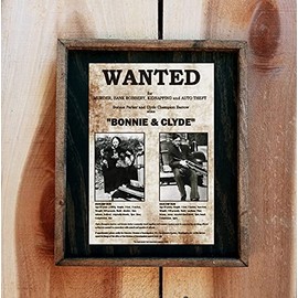 Framed Vintage Wanted Poster of Bonnie & Clyde - Wooden Sign