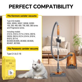 50558 Canister Vacuum Bags for Kenmore Canister Type C/Q 5055 50555 50557 50558, Replacement Vacuum Cleaner Bags for Panasonic Type C-5 C-18, Large Capacity, HEPA Filtration (50 Pack)