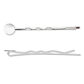 Platinum 12 Silver Plated Brass Bobby Pin Hair Clips with 10mm Pad 63mm Long