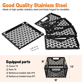 Foedo Charcoal Firebox Basket for Oklahoma Joe Offset Smoker, Grill Accessories for Long and Efficient Smoking, 12" x 12" x 7.5 "Fire Basket for Oklahoma Joes Highland (Only 4 Screws) (black)