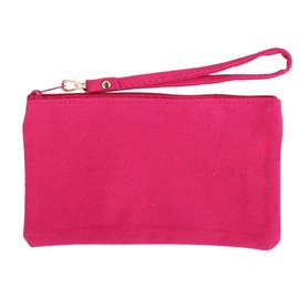 Cotton Canvas Small Wristlet Bag Make-up Organizer Makeup Bag - 100% Cotton Heavy Duty Canvas 5"x9" - Pink