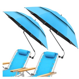 NBtoUS 2 Pack 48.6" Double Canopy Umbrella with Clamp, UPF50+ Beach Chair Umbrella with Clip, 360°Adjustable Portable Outdoor Umbrella, Wheelchair, Patio Chairs, Golf Carts,Camping(Not Include Chair)