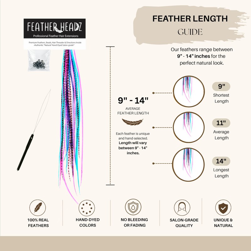 Feather Headz BEAUTIFUL REAL FEATHERS: 21pcs Purple Pink Turquoise Feather