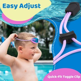 Kids Swim Goggles with Bungee Strap - No Leaking Anti Fog Toddler Goggles with Quick Adjust Ages 3-14 for Boys Girls (Blue Purple)