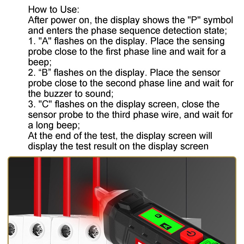 Induction Electric Pen NonContact Tester Adjustable Sensitivity 3 Phase Wire