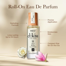 EL:KISS Roll On Perfume, Red Roses Inspired by Jo M Eau de Parfum 12mL (.40 Fl Oz), Hydrating & Long-Lasting Up to 24 Hours, Alcohol-Free & Mineral Oil-Free, Infused with Jojoba, Argan & Coconut Oil