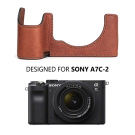 MUZIRI KINOKOO Alpha 7C II Case, Retro Style Genuine Leather Case for Sony A7C II/Alpha 7C Mark II Camera Bottom Protective Case - with Handle and Opening Bottom Design - Brown