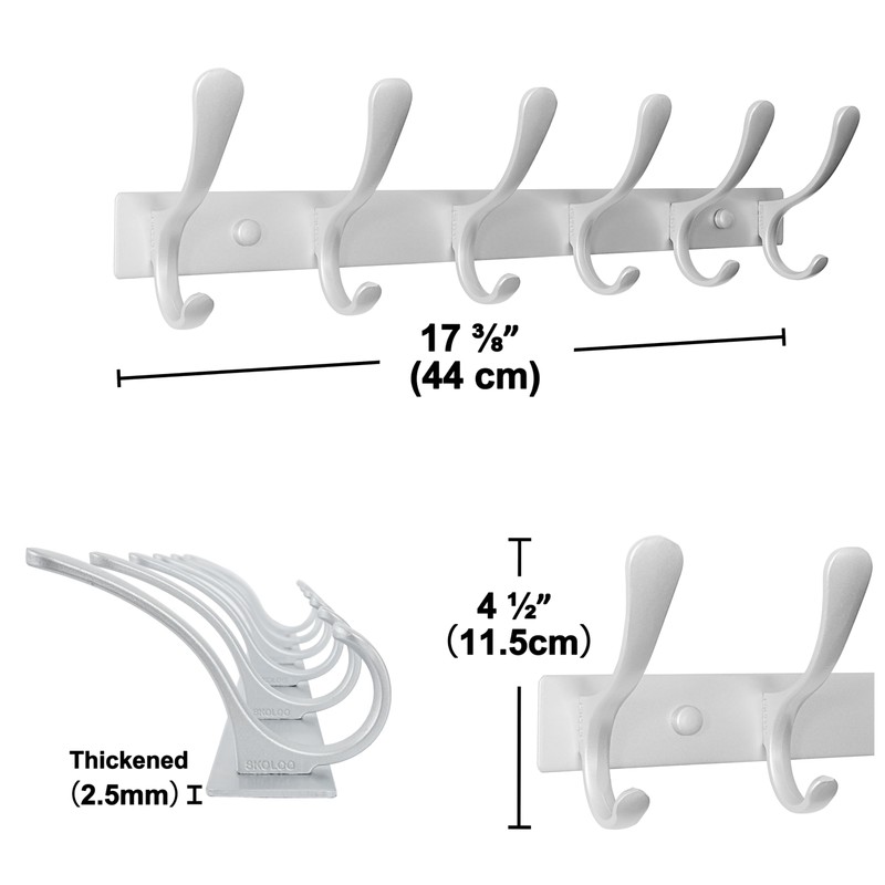 SKOLOO Coat Rack Wall Mounted - 6 Hooks, Heavy Duty,