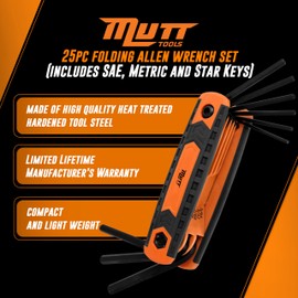 Mutt Tools 25pc Folding Allen Key Set – Compact SAE & Metric Tool for Bikes, DIY, Archery – Color-Coded, Allen Wrenches Sets Stamped with Sizing Info