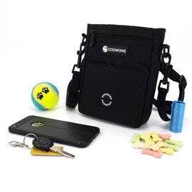 COOWONE Dog Treat Pouch Pet Training Cross Body Bag, Magnetic Closure Dog Walking Fanny Pack Built-in Poop Bag Dispenser, Adjustable Shoulder Strap (Dog Leash) and Waist Belt (Dog Collar)