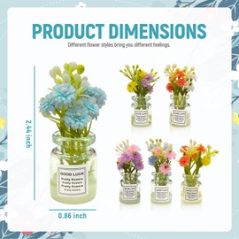 6 PCS Luminous Glass Flower Bottle Car Ornaments, Cute Flower Pots Rear View Mirror & Dashboard Decorations, Charm Automotive Accessories for Women Men