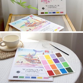 RGBMIX 8x11'' Watercoloring Paper 8 Sheets Flower Painting Papers with 16 Paint Water Coloring Pad Paint Stress-Relief Painting Pad for Long-Lasting Art Painting Supplies