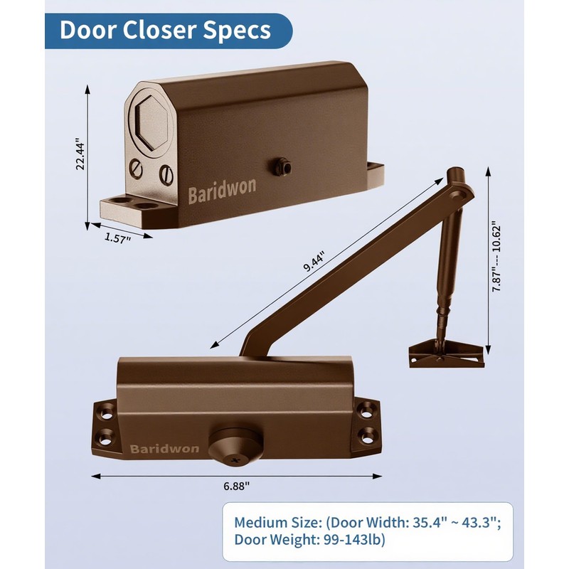 Baridwon Medium Classic Coffee Door Closer - Earth-Tone Finish for