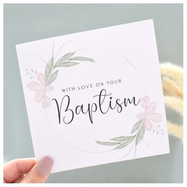 With Love On Your Baptism Card | Congratulations Greeting Card | Naming Day | Watercolour Texture | 148mm Square