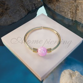 Tiny Gold Nose Ring - 2 mm Pink Opal piercing Nose Hoop - 24 gauge 7mm very Thin Nose Piercings Rings - Pink opal piercing (Gold, Pink Opal)