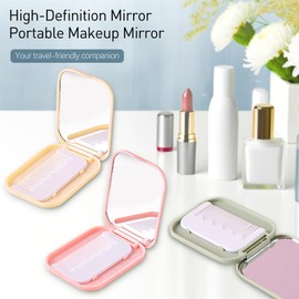 Jaasuee Folding Compact Pocket Mirror and Comb Set, Creative Kawaii Customized Portable Makeup Mirror, Ideal for Kids and Travel, Pink+green+yellow, J5051