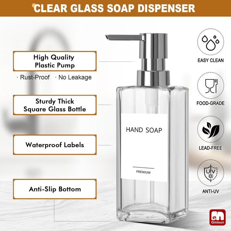 GMISUN Kitchen Soap Dispenser, 12 Fl oz/350ml Clear Dish Soap
