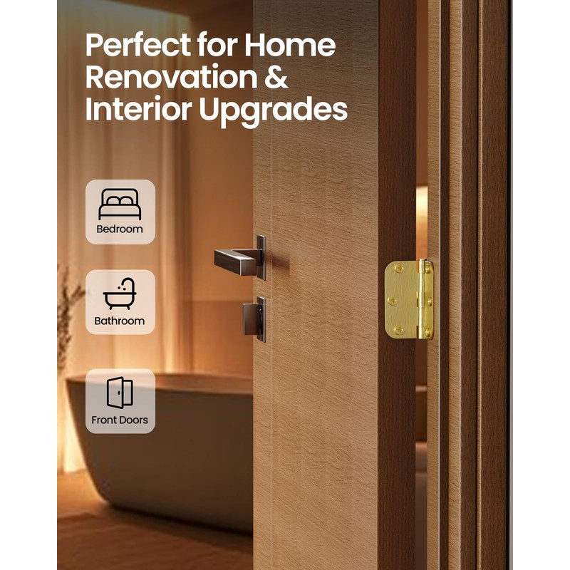 AmzGod Gold Door Hinges - 30 Pack 3.5 Inch Rounded