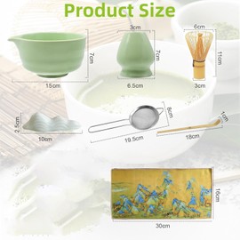 Rojinran 7-Piece Matcha Whisk Set, Bowl Bamboo Matcha Whisk,Ceramic Matcha Set, Matcha Whisk and Bowl, Matcha Tea Set for Making Latte Drinks, Gift for Matcha Lover and Starters(Green)