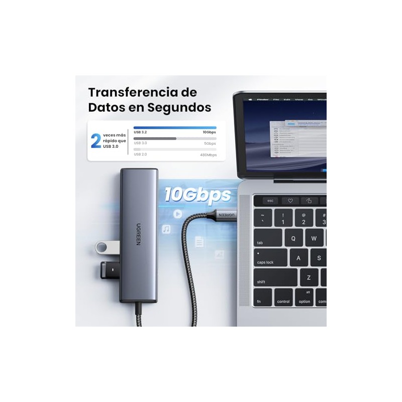 UGREEN Adaptador USB C a Ethernet 1000Mbps, 5 en 1