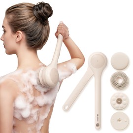 Oh,XIYU. Electric Body Brush Back Scrubber for Shower, Waterproof Long Dual Handle Power Body Scrubber with 3 Heads, Rechargeable Bath Brush & 2 Speeds, for Cleansing, Exfoliating and Massaging Skin