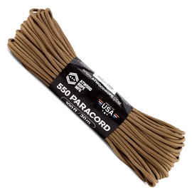 Atwood Rope MFG 550 Paracord 100 Feet 7-Strand Core Nylon Parachute Cord Outside Survival Gear Made in USA | Lanyards, Bracelets, Handle Wraps, Keychain (Coyote)