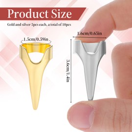 10Pcs Stitch Braiding Finger Nails Tool for Braids, Aid Hair Parting Finger Ring Metal Full Finger Rings Retro Nail Attachment Rings Finger Claws for Hair Curling Styling Extensions Party(Silver Gold)
