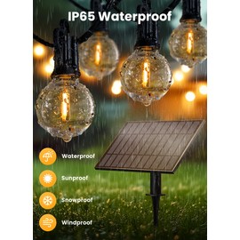 Brightown 38FT Solar String Lights Outdoor with Remote and 16 LED Shatterproof Bulbs, Dimmable & Timable, 3 Light Modes, Solar Patio String Lights Outdoor for Cafe, Garden, Deck, Outside Wedding