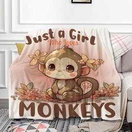 Monkey Blanket Gifts for Girl Woman Flannel Fleece Just A Girl Who Loves Monkeys Blankets Gift for Family Friend Kids Adult Couch Bedroom Birthdays 30X40 in for Pets