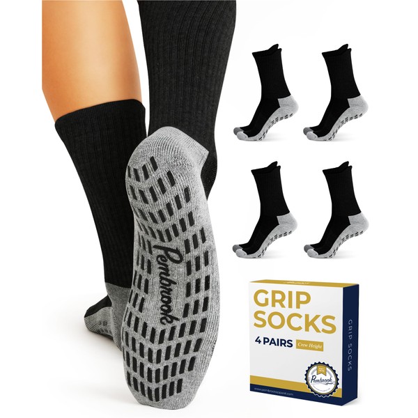 Pembrook 4 Pairs Crew Non Slip Socks - Gripper Socks for Men Women Husband Dad | Grip Socks Men | Non Slip Socks Men | Non Skid Socks for Men