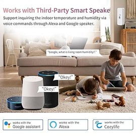 Wi-Fi Smart Thermometer Hygrometer, Digital Mini Indoor Temperature and Humidity Sensor, Room Temperature Humidity Sensor App Remote Control for Greenhouse Cellar,Compatible Alexa/Google Home