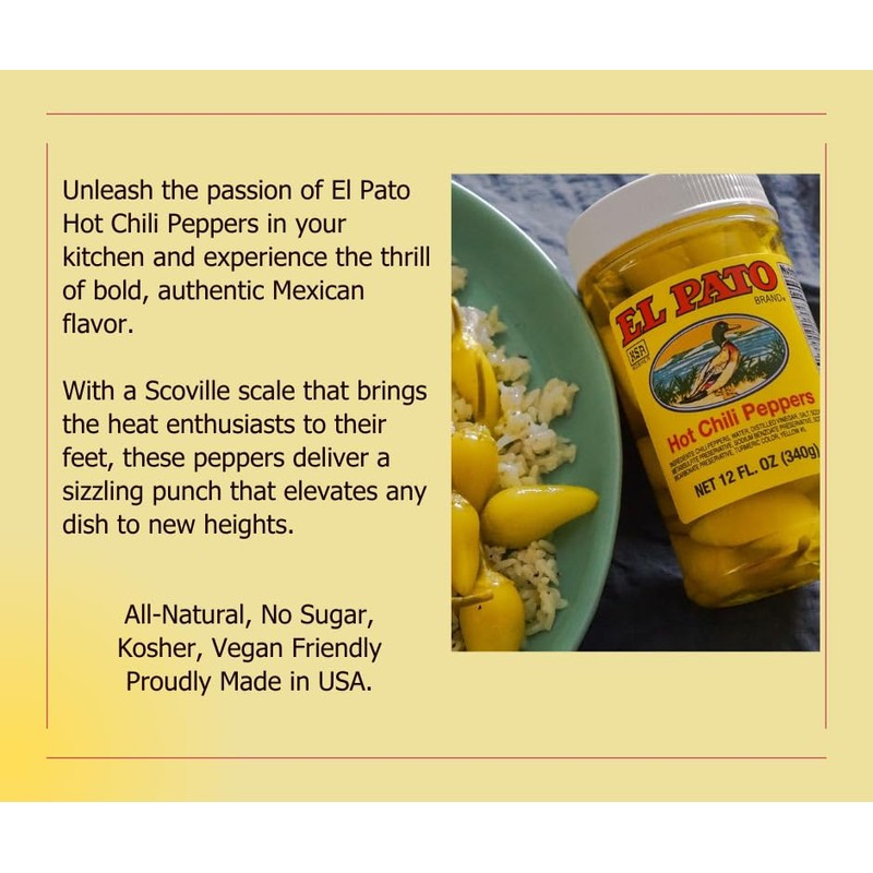 El Pato Hot Chili Peppers, 22oz, (Pack of 6)