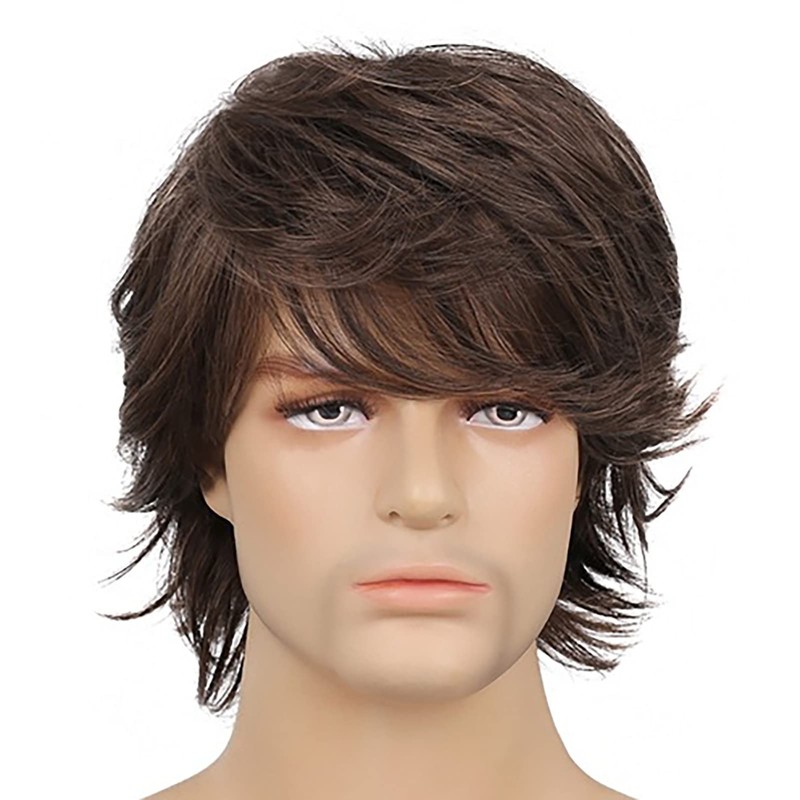 Brrnoo Men's Synthetic Wig Short Wig with Long Adjustable Bangs