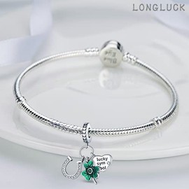 LONGLUCK 925 Sterling Silver Charms for Bracelets Necklaces Dangle Pendant With 5A Cubic Zirconias Bead Charm for Women DIY Jewelry