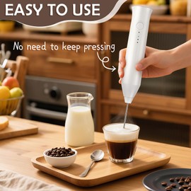 XSBAIHUO Milk Frother Handheld Rechargeable, Frother Wand Drink Mixer Electric Whisk for Coffee, Detachable With 2 Stainless Whisks, Hand Mixer for Lattes, Matcha, Egg(White)