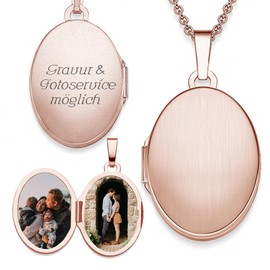 Amoonic Women's Locket Oval Rose Gold Plated to Open, Chain 45-50 cm, Photo Upload Service and Engraving, A Memory from the Heart