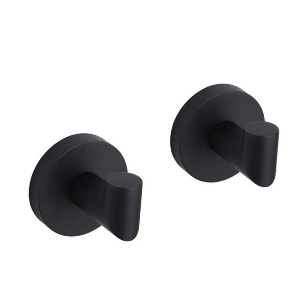 GERZWY Bathroom Coat Hook SUS 304 Stainless Steel Matte Black Single Towel/Robe Clothes Hook for Bath Kitchen Modern Hotel Style Wall Mounted 2 Pack AD-81207-BK