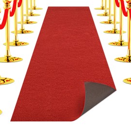 Red Carpet Runner for Party 4x10 ft，Extra Thick Non-Slip Rubber Back Red Aisle Runway Rug for Step，Felt Rug for Proms Proposal Wedding Ceremony Decorations Event Runway Long Term Use-4x10ft