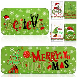 FuWeave Xmas Kitchen Rugs Kitchen Mats Towels Christmas Red Green Towels Holiday Decor Farmhouse Decor for Home Waterproof Non Slip Kitchen Rugs and Towels(Green, White,Christmas)