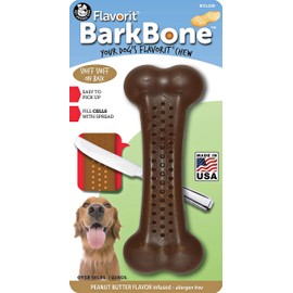 Pet Qwerks Barkbone Flavorit Peanut Butter Flavor Bone - Fillable Surface for Spreads, Tough Durable Toys for Aggressive Power Chewers | Made in USA - for Large & Medium Dogs (FNBBP1)