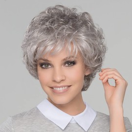 TISHINING Layered Short Grey Curly Wigs for White Women Silver Gray Pixie Cut Synthetic Full Wig with Bangs Natural Looking Daily Party Wigs for Older Women
