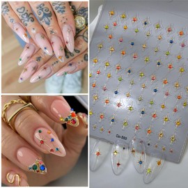 1 Sheets Star Nail Stickers for Nail Art, 5D Embossed Star Nail Stickers Bronzing Gold Jelly Nail Decals Colorful Stars Design Cute Self-Adhesive Nails Supplies for Women DIY Manicure Decoration
