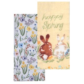 Celebrate Bariatric Supplements Set of Easter Kitchen Towels - Bunny & Floral Designs, Happy Spring Cotton Dishtowels Machine Wash