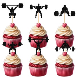 Weightlifting Men Cupcake Topper for Weight Lifting Toned Muscle Theme Party Favors Decorations Fitness Enthusiast Birthday Party Decor Supplies set 18pcs Black Glitter Silhouette