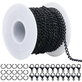 SOFPLATE 10M/32.8 Feet Curb Chain Bulk Jewellery Making Kit Chains with Jump Rings and Clasps Black Iron Unwelded Cuban 3 x 5mm Oval Link Connector for Jewellery Making Necklaces Bracelets DIY Crafts