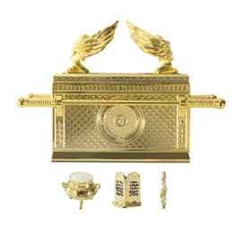 BRTAGG - Réplica de modelo histórico del arca del pacto con varilla de Aaron/mana/diez mandamientos, estatuilla decorativa religiosa chapada en oro coleccionable Judaic Israel (escala 1:16, 4.6