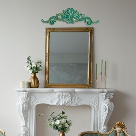 Sungmor Cast Iron Fleur De Lis Wall Decor, Vintage Green Metal Flower Scrolled Wall Pediments Decor, 15.5" Long Carved Appliques Onlays, Wall Door Cabinet Mantel Topper Corner Carving Decals
